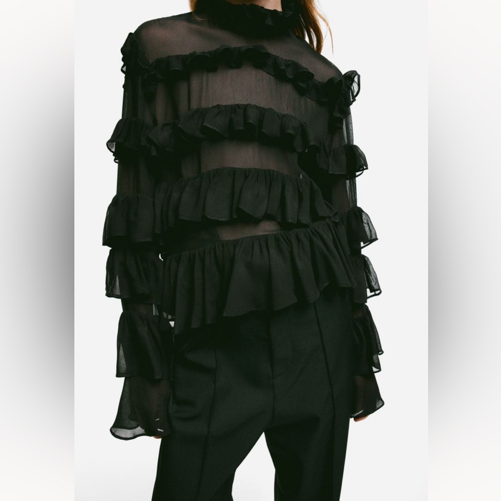 Ruffle trimmed chiffon blouse